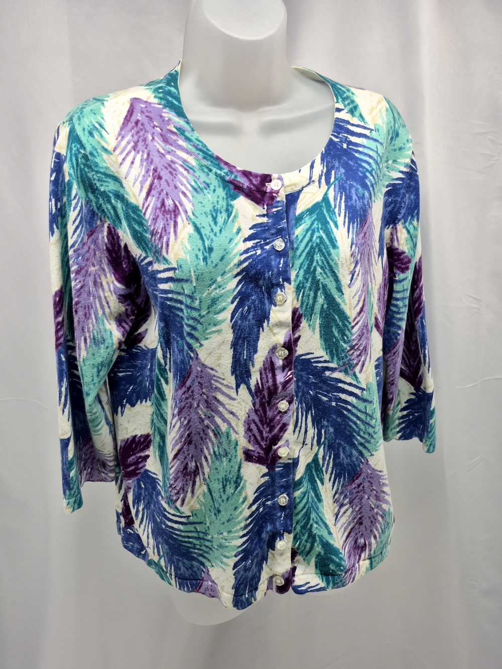 NWOT Jillian Nicole Vintage Tropical Palm Leaf Cotton Cardigan Sweater XL Cotton